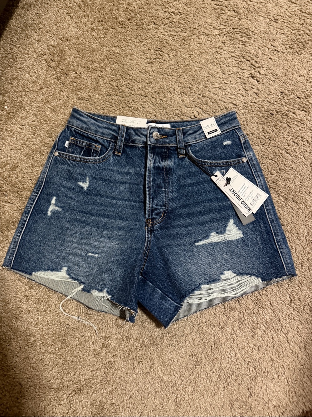 Judy Blue Dark Blue Distressed High-Rise Cuffed Jean Shorts